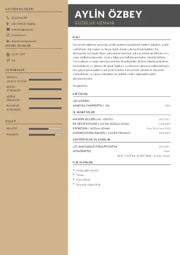 Güzellik Uzmanı Cv Örnekleri  cv indir
